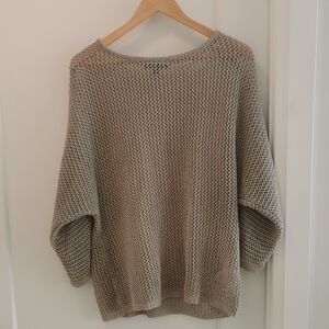 Open-Knit Scoop Neck Sweater in Taupe